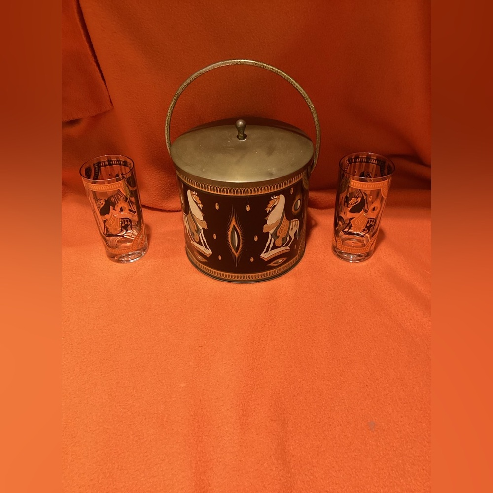Fred Press ice bucket and two glasses